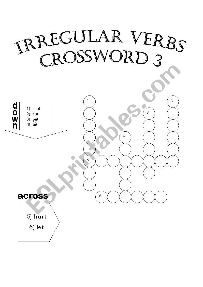 Irregular Verbs Crossword 3 worksheet