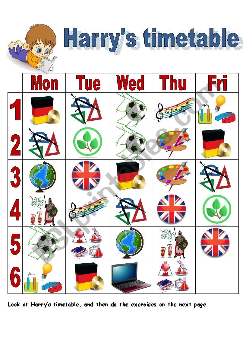 HarryÂ´s timetable worksheet