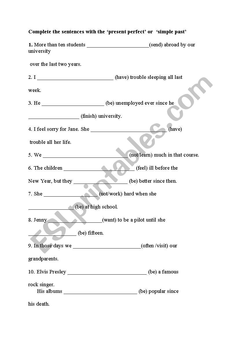 present perfect-past simple worksheet