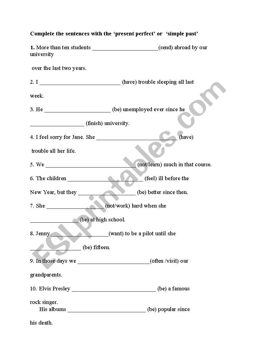 present perfect-past simple worksheet