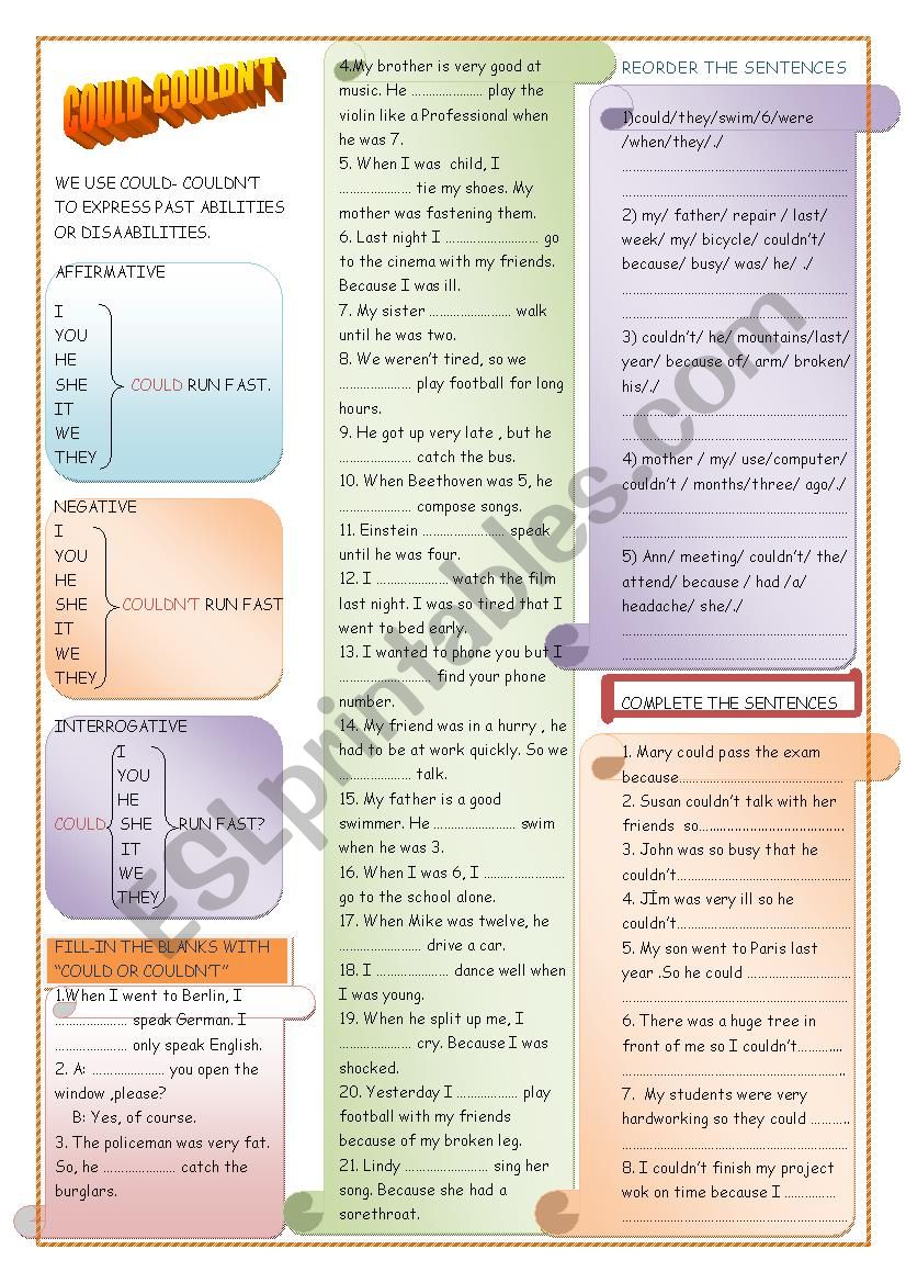 COULD- COULDNT worksheet