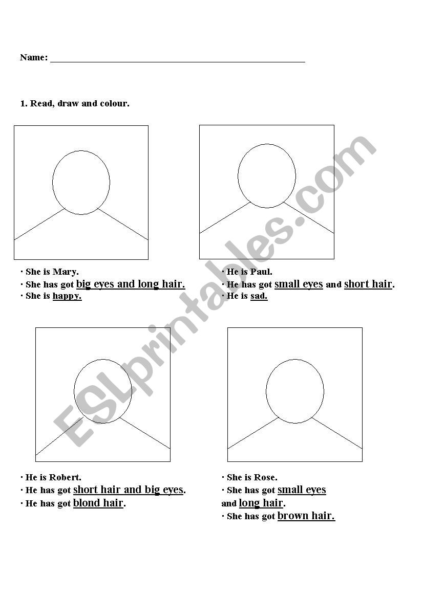 Read and draw the people worksheet