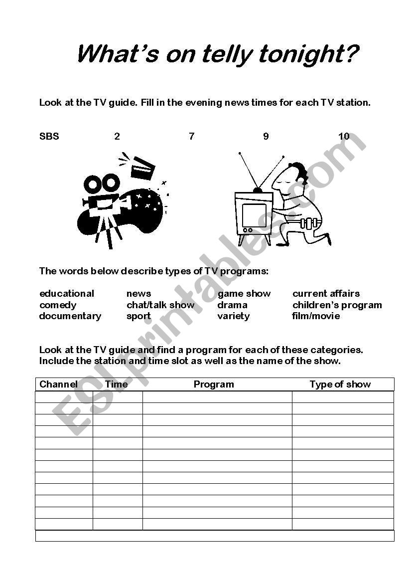 tv programs worksheet