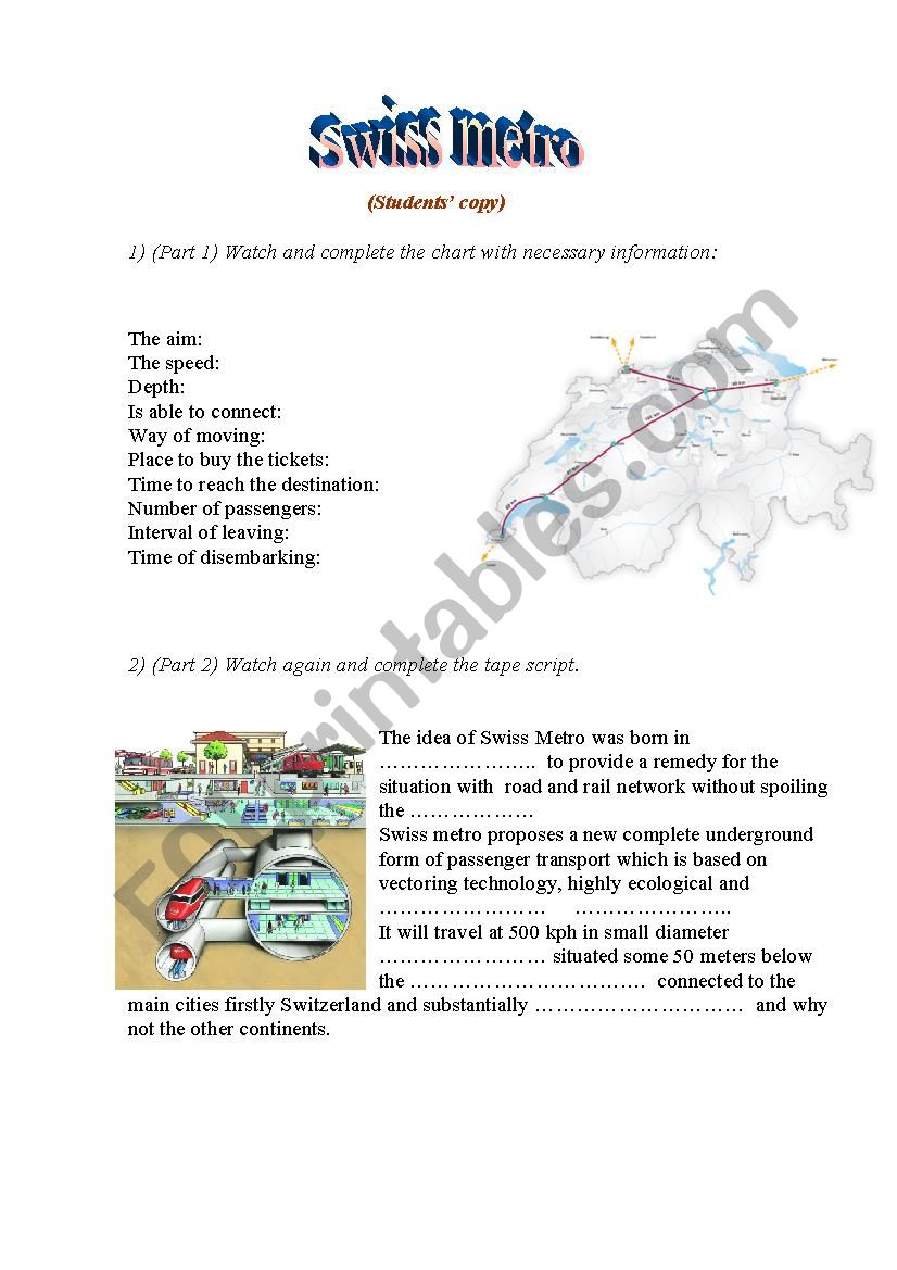 Swiss metro worksheet