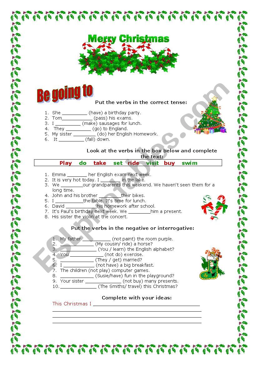 Christmas Verbs:Be going to worksheet