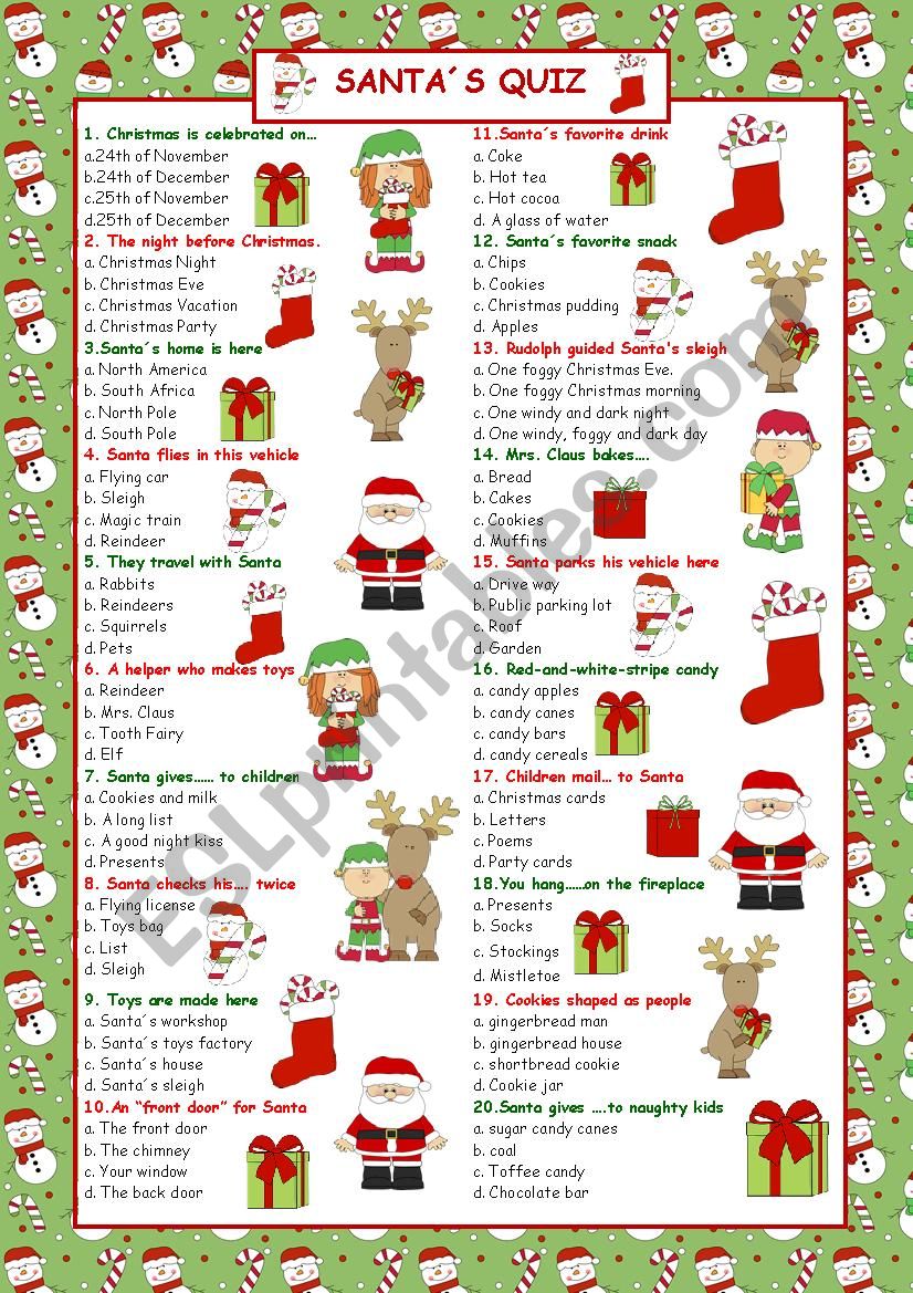 SantaÂ´s Quiz worksheet