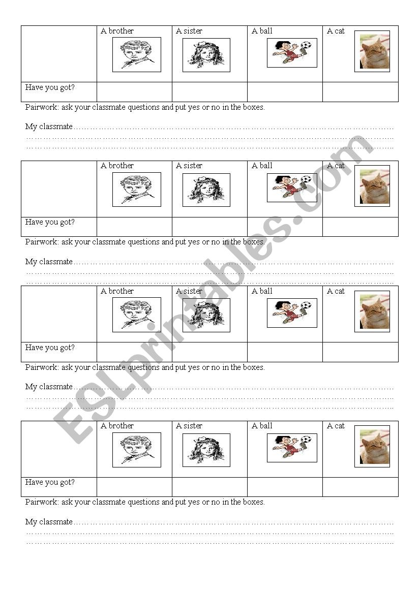 Have got activity worksheet