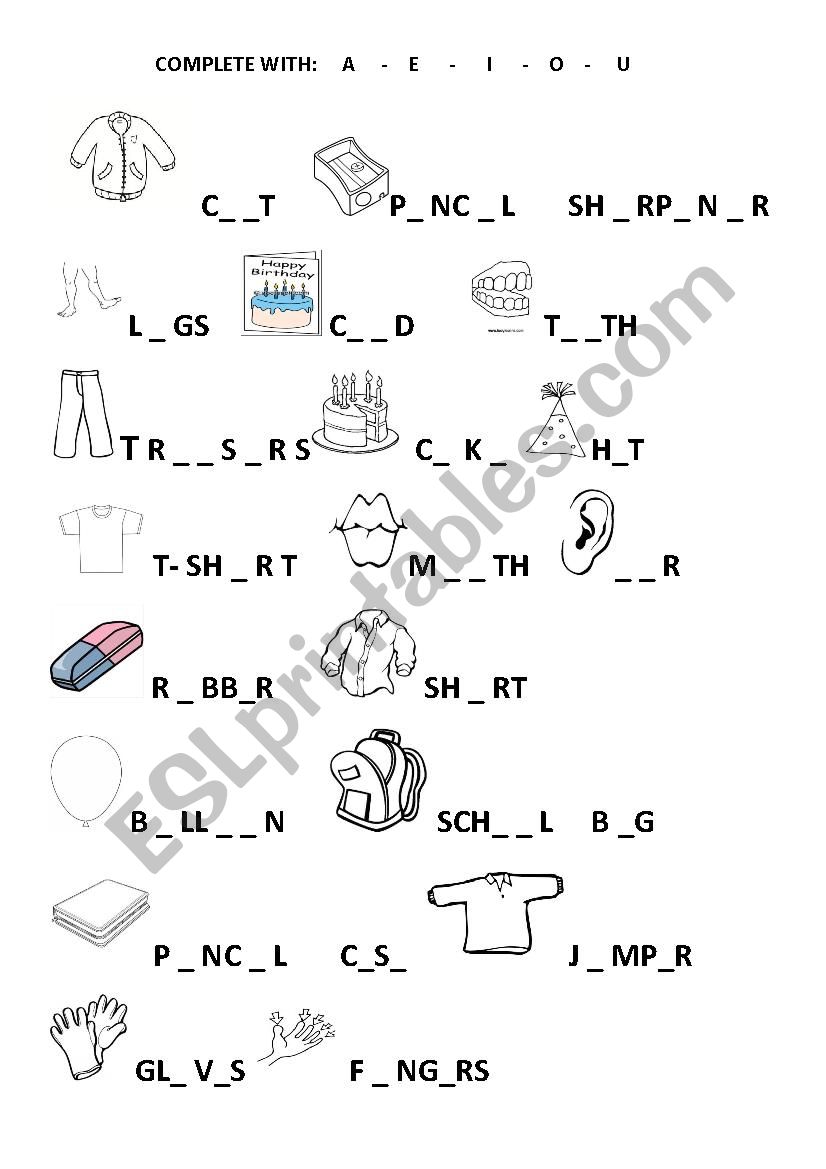 clothes and other vocabulary worksheet