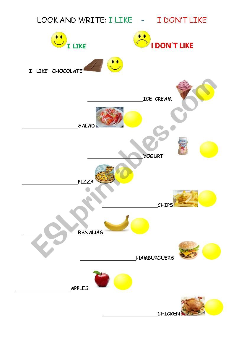 food- likes and dislikes worksheet