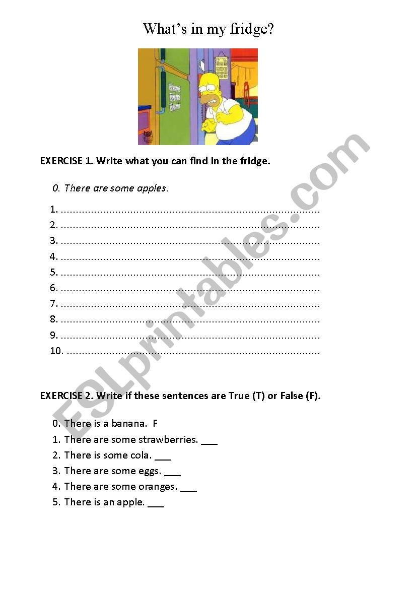 Whats in my fridge? worksheet