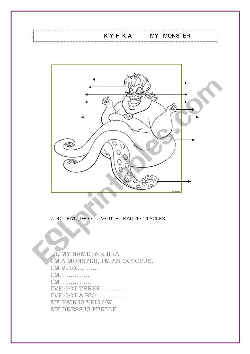 kyhka my monster worksheet