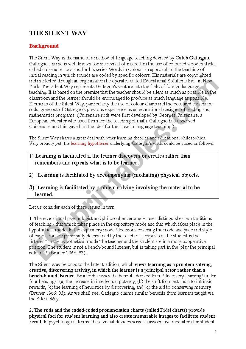 The silent way worksheet