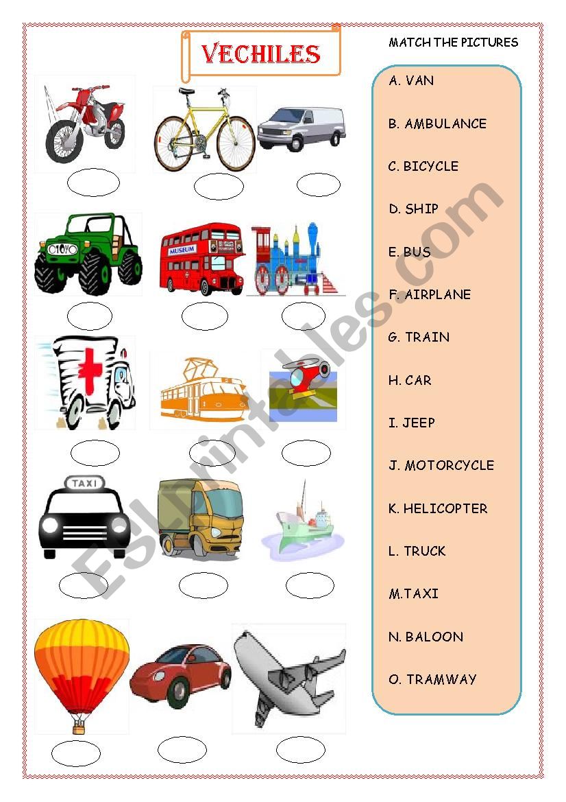 VEHICLE worksheet