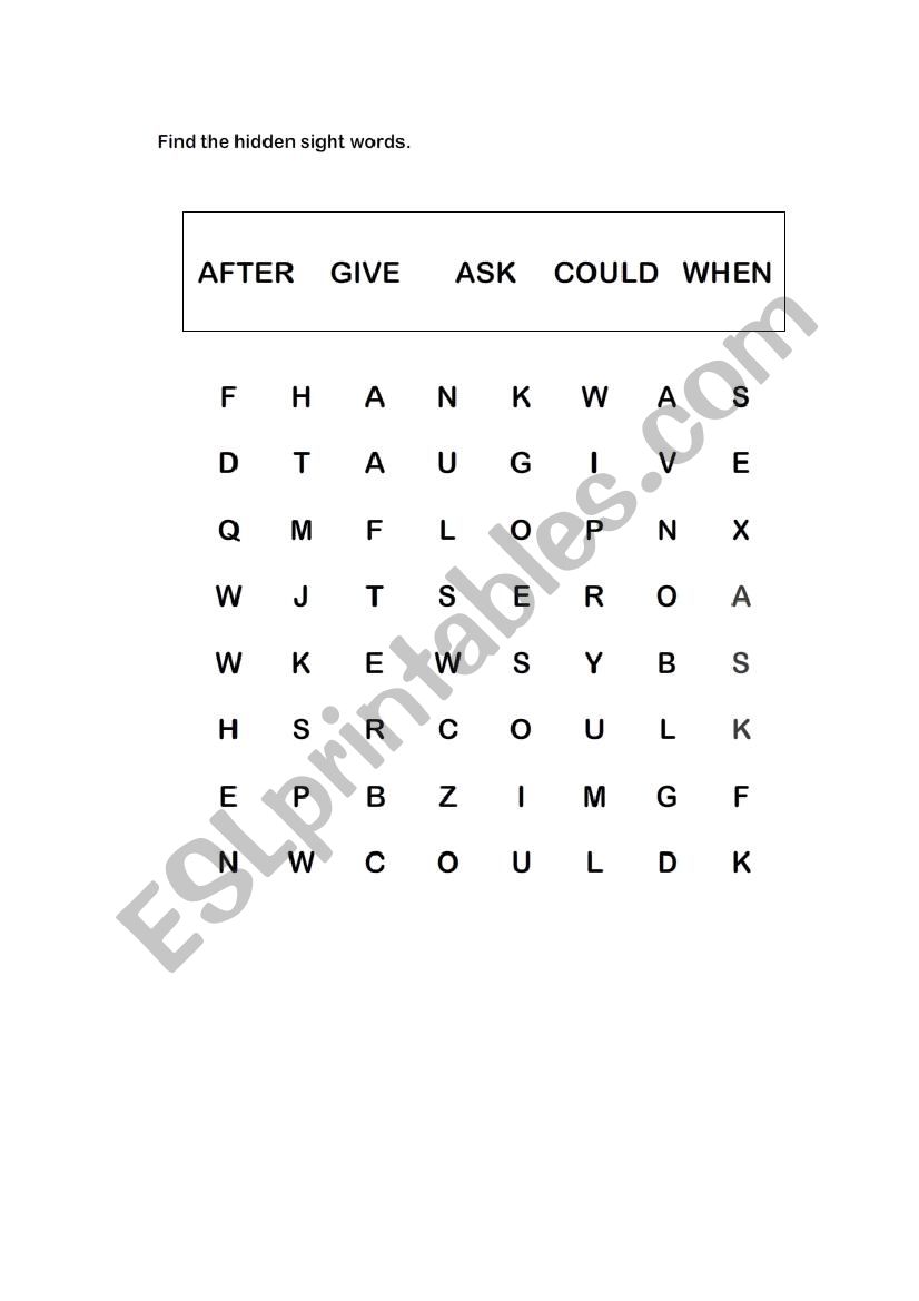 find the hidden sight word worksheet