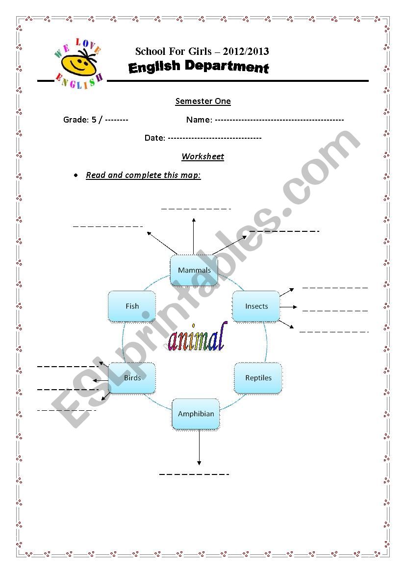 animal graphic organizer worksheet