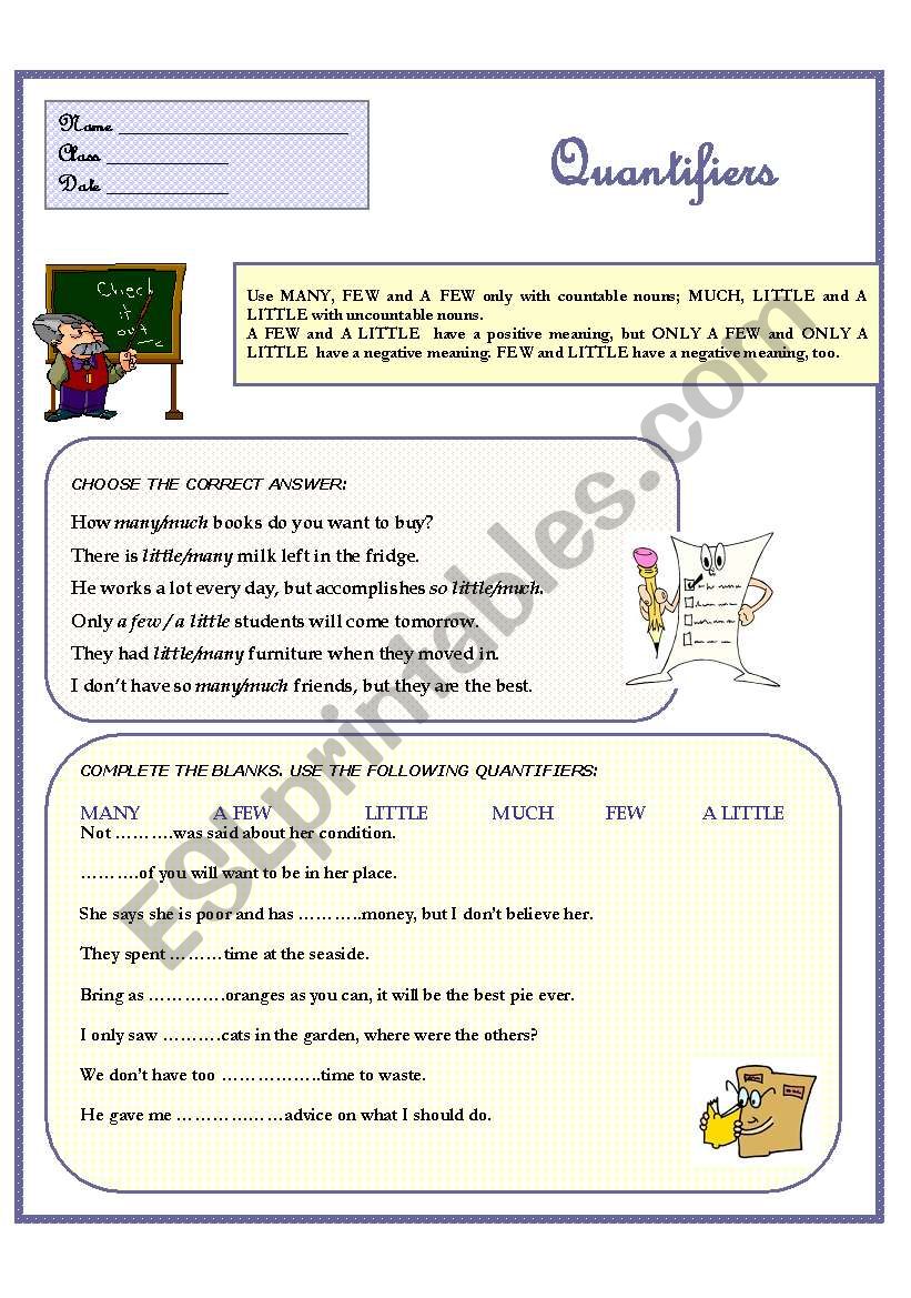 FEW and LITTLE. Exercises with QUANTIFIERS