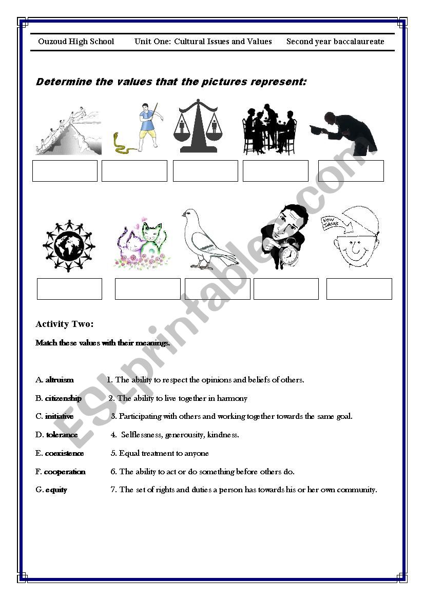 cultural values worksheet