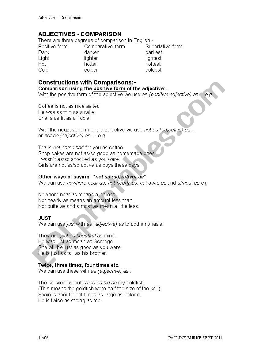 Comparisons by Pauline worksheet