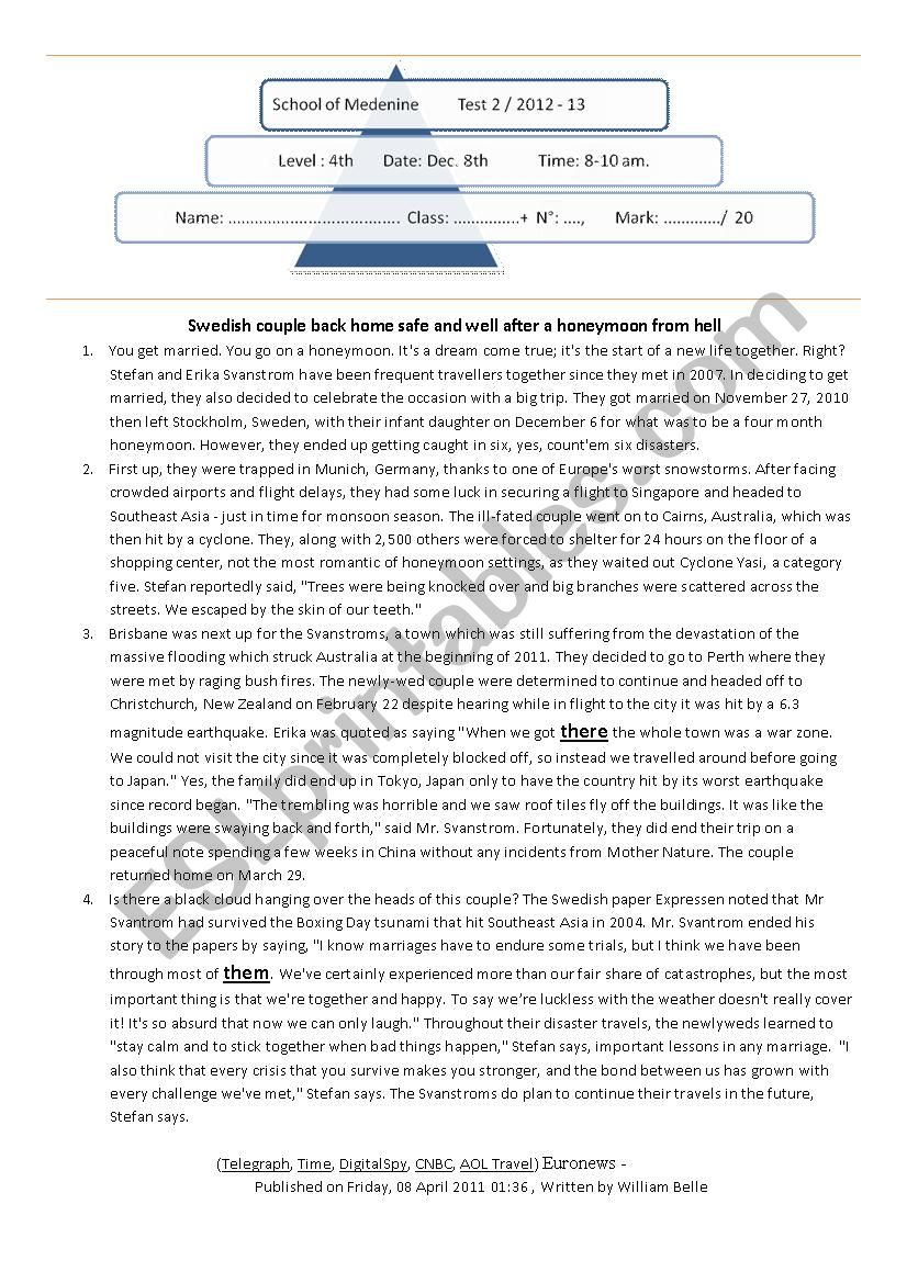 4th Arts Full test1(Reading, Language, Writing) + Correction