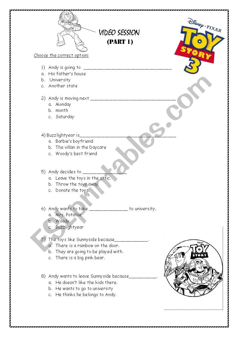 toy story worksheet