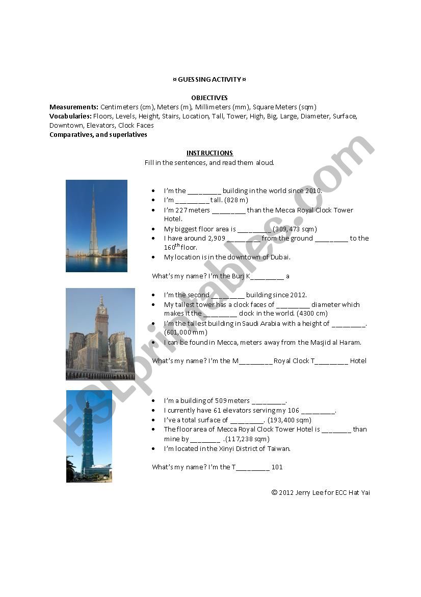 Guessing Activity - Tallest Buildings