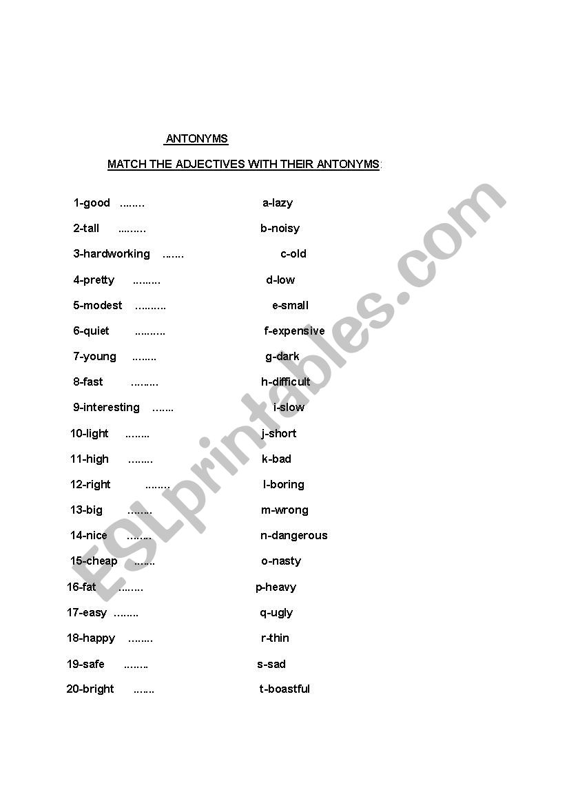 antonyms worksheet