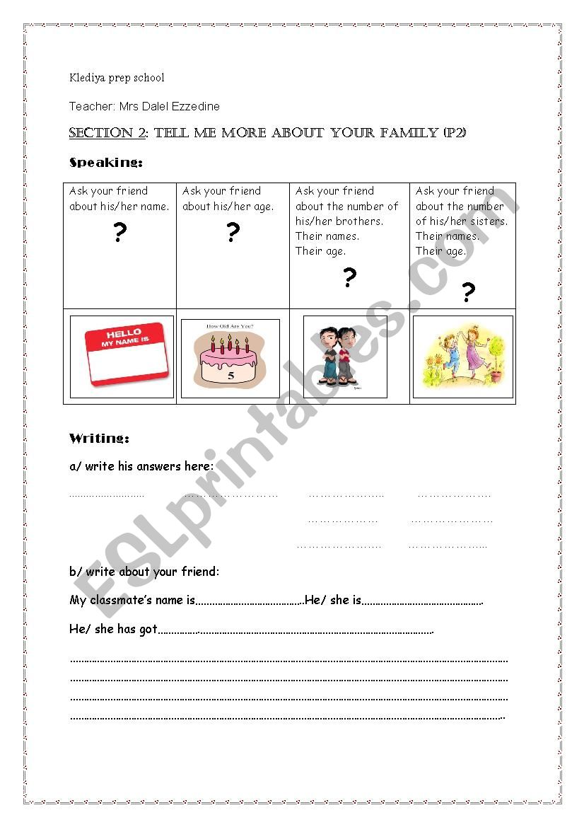 tell me about your family worksheet