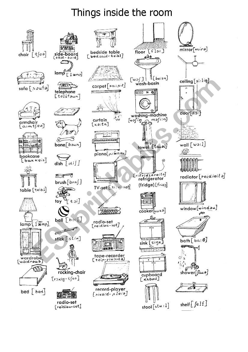 Things in the room worksheet