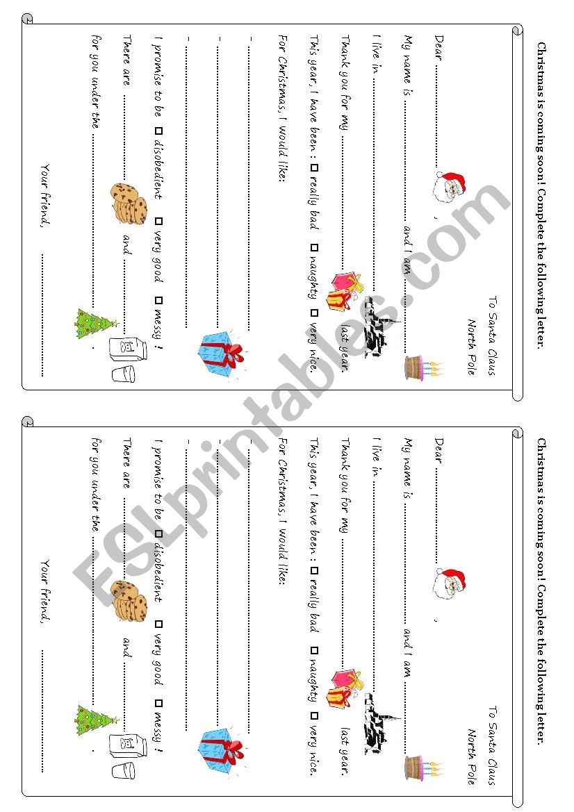 Christmas : Letter to Santa worksheet