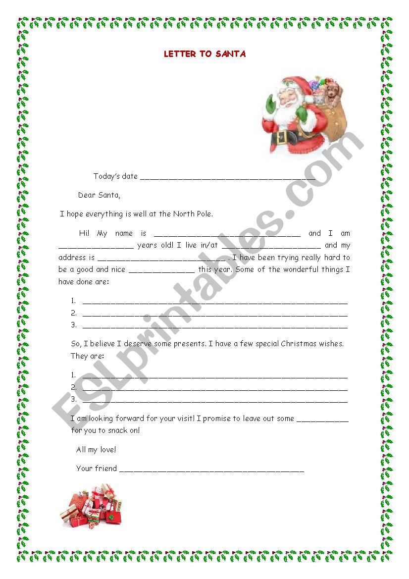 A letter to Santa worksheet