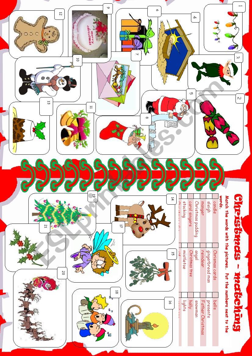 CHRISTMAS - matching worksheet