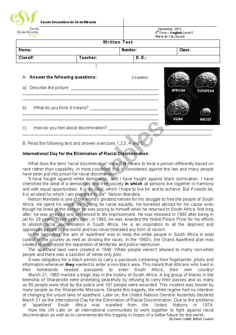 Discrimination worksheet