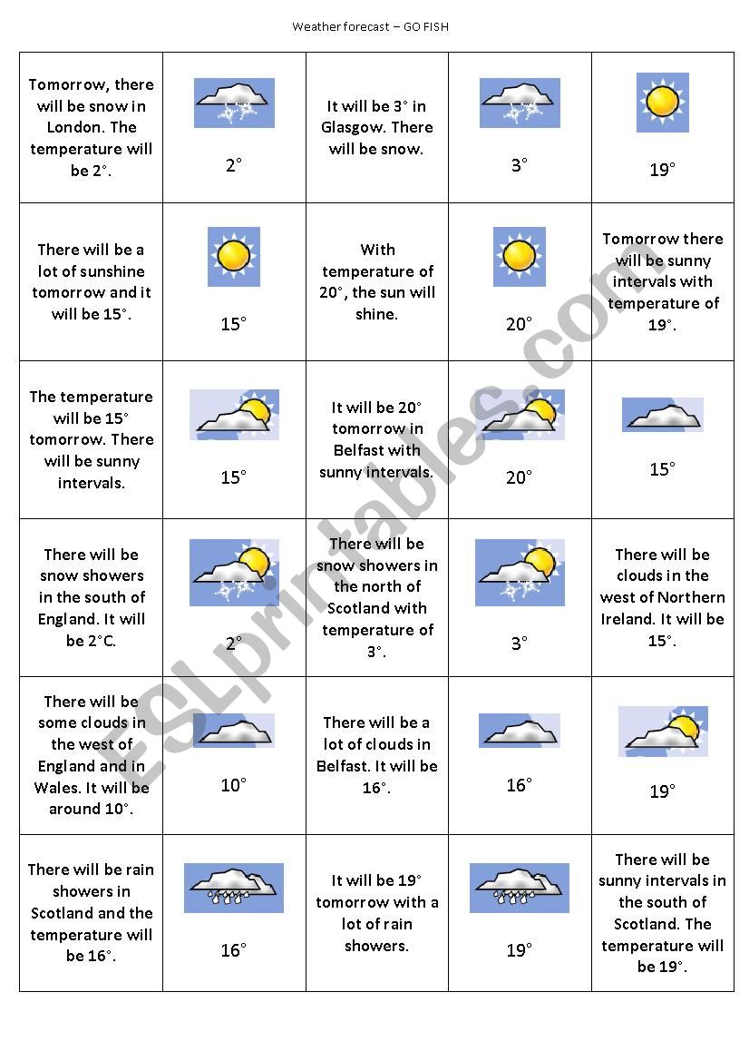 Weather game - go fish worksheet