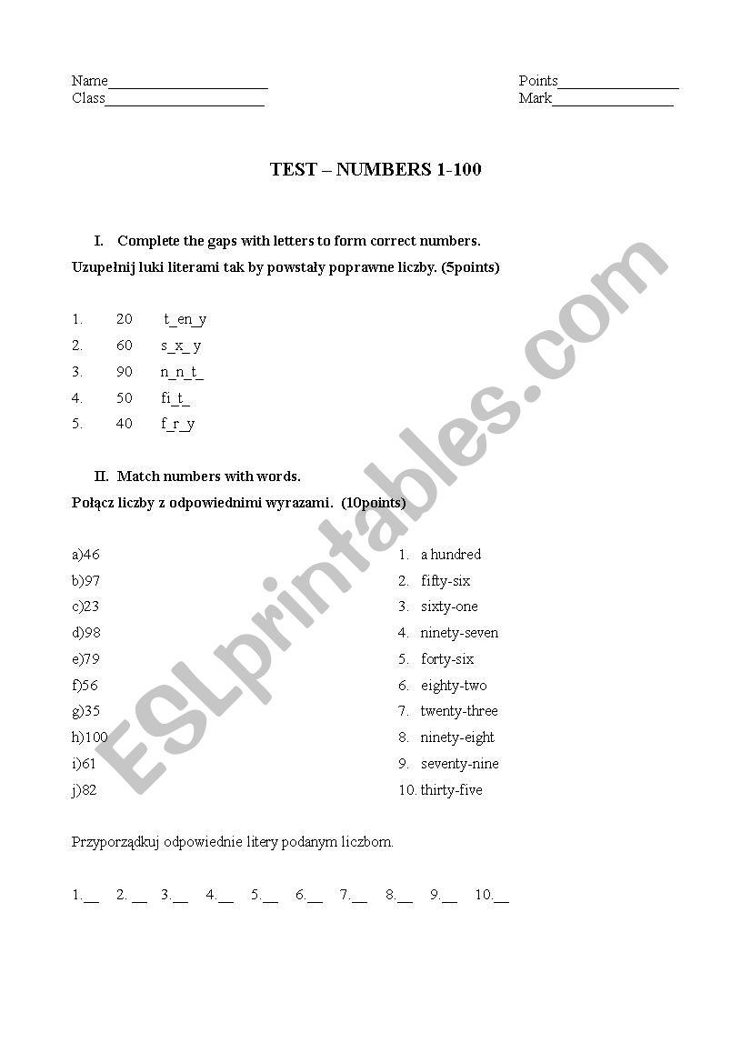 Super simple numbers 1-100 test