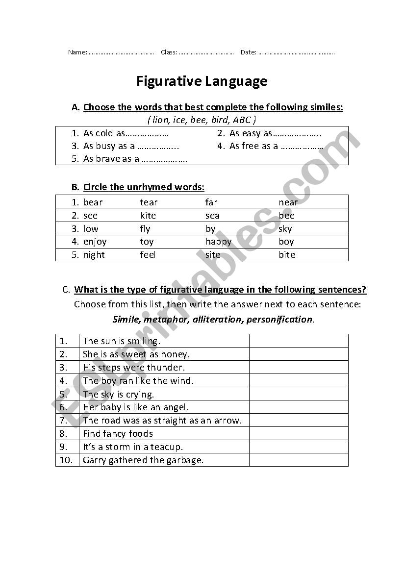 Figurative Language worksheet