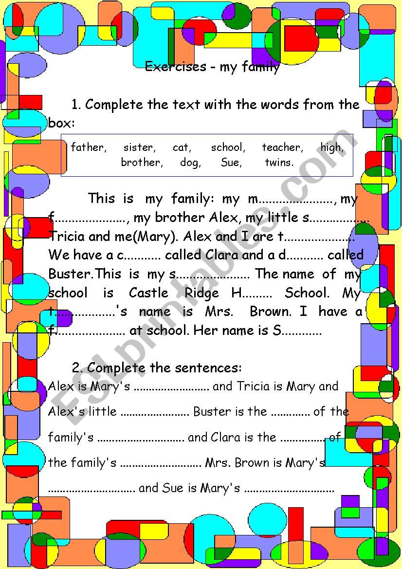 My family-exercises worksheet