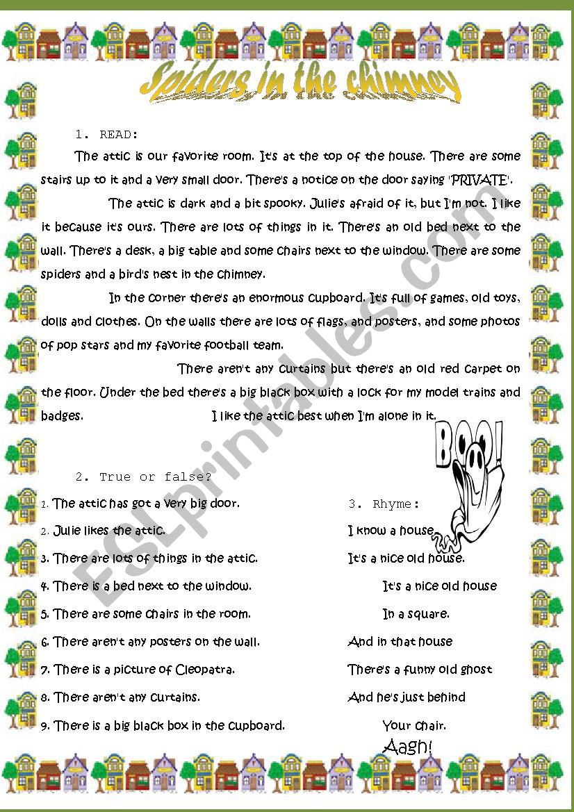 Spiders in the chimney worksheet