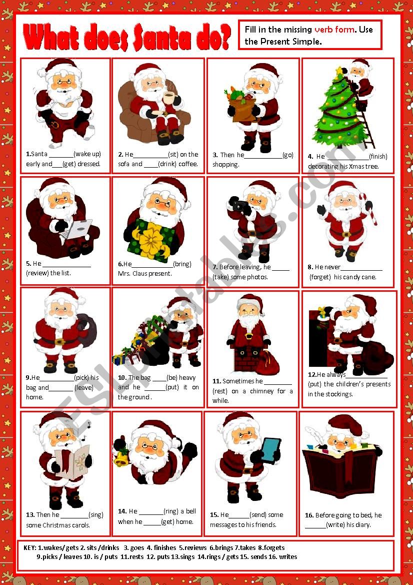 WHAT DOES SANTA DO? + KEY worksheet