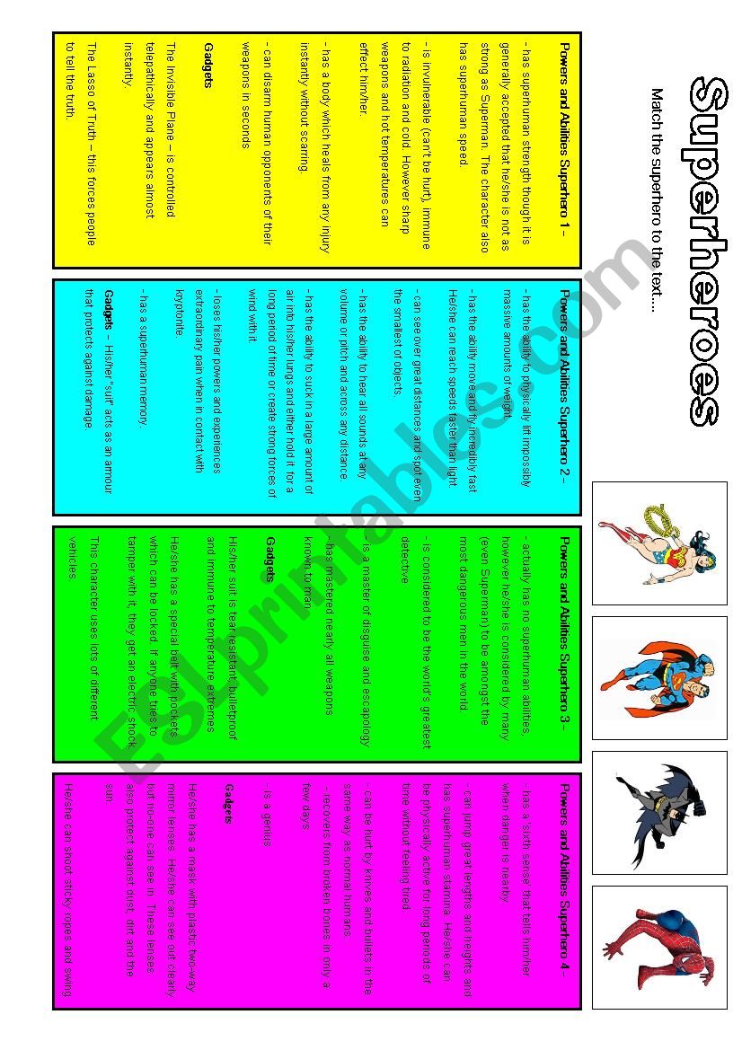 Superhero - reading exercise worksheet