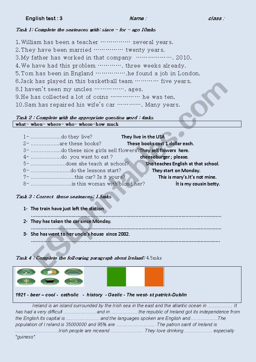 english test n:3 ( intermediate learners)