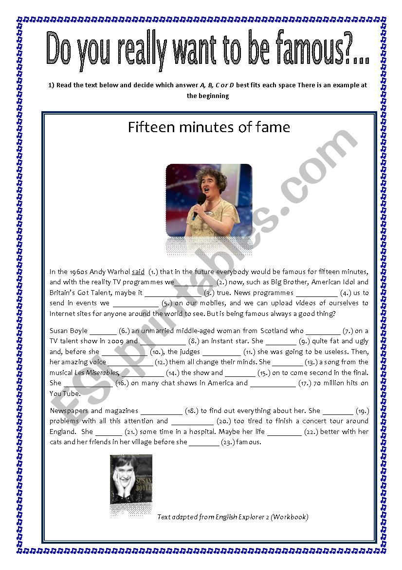 Do you really want to be famous? Susan Boyles story- Simple Past Revision with KEY 