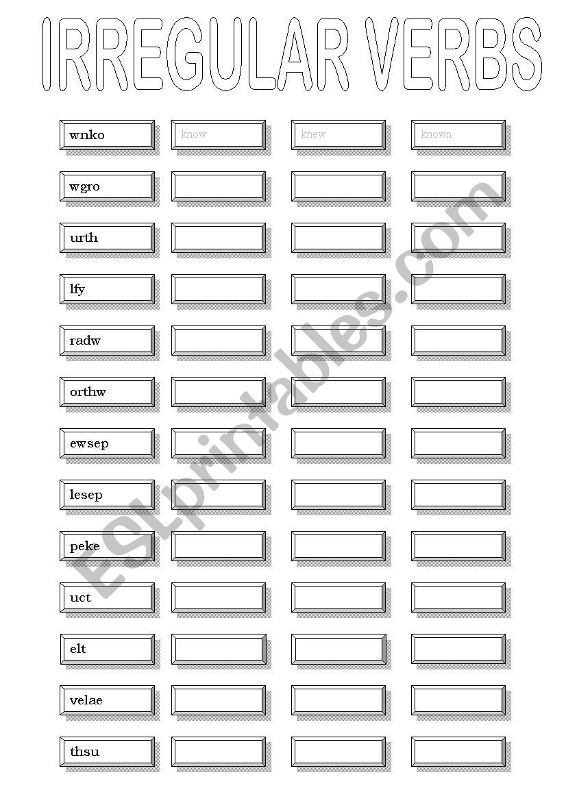 Irregular Verbs (with key) worksheet