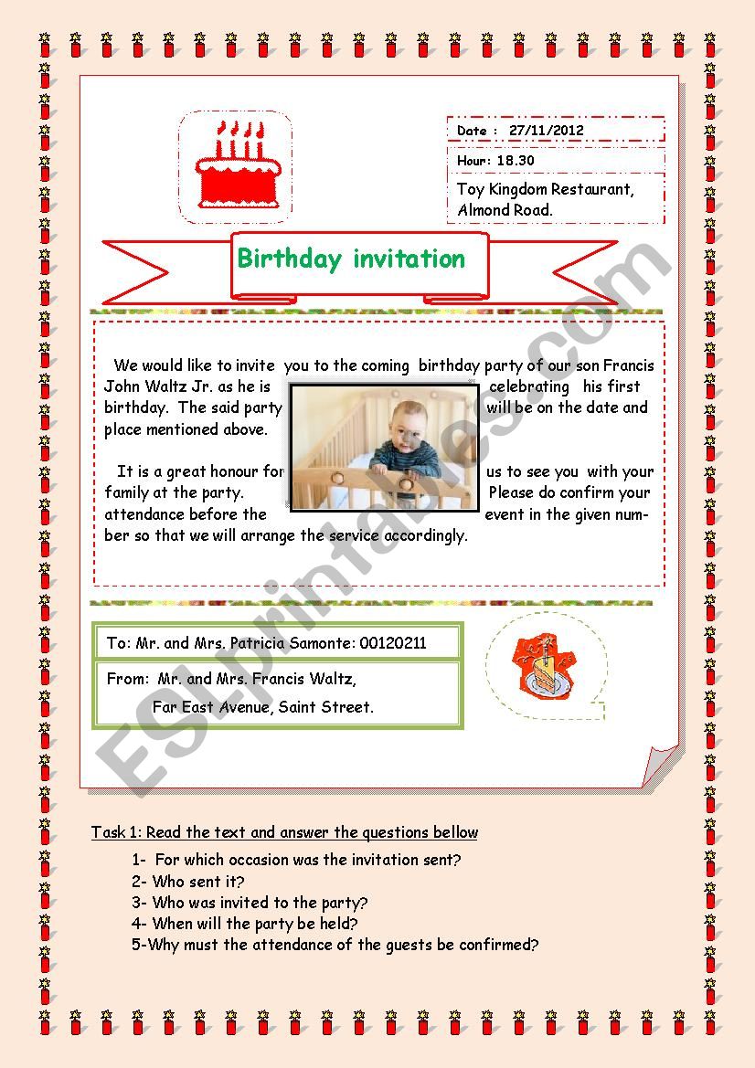 a letter of invitation worksheet