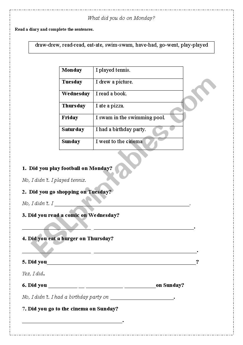 past simple questions worksheet