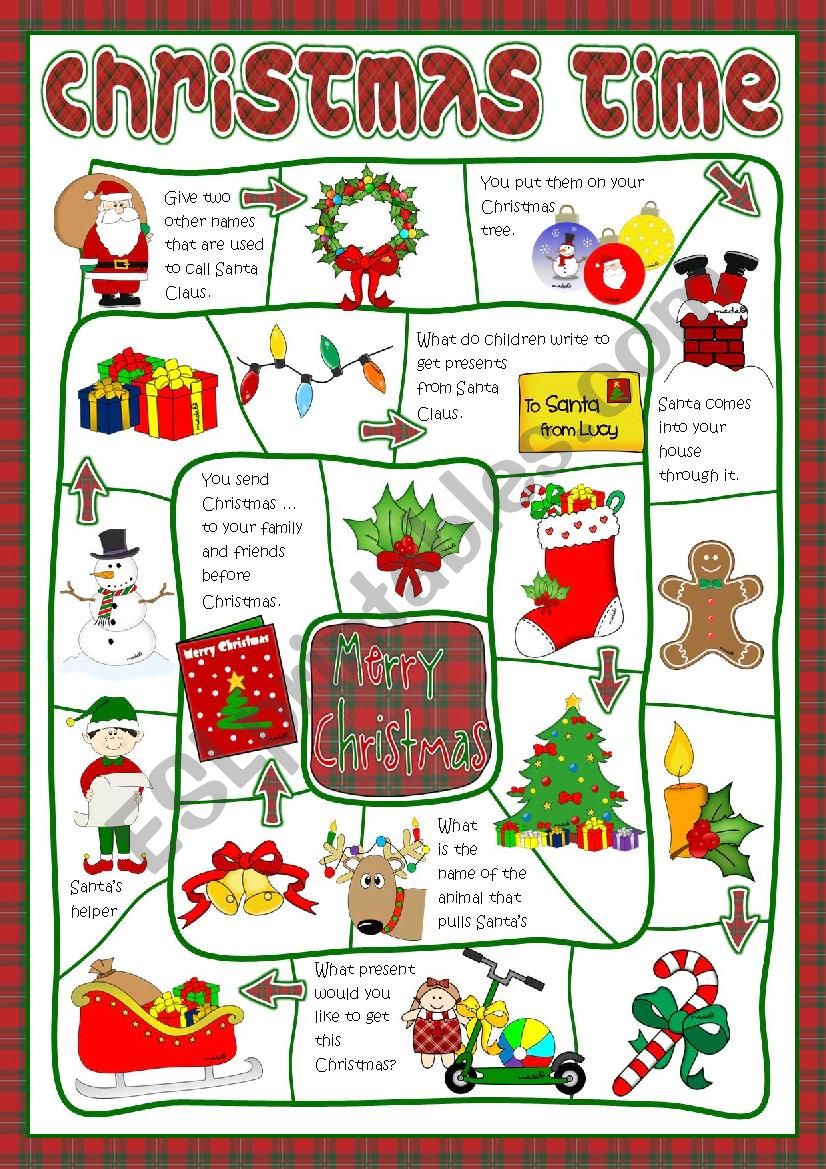 Christmas time - board game worksheet