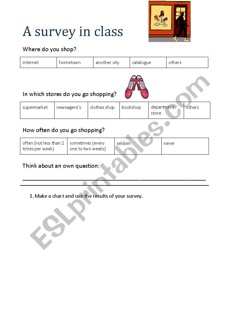 Shopping: A survey in class worksheet