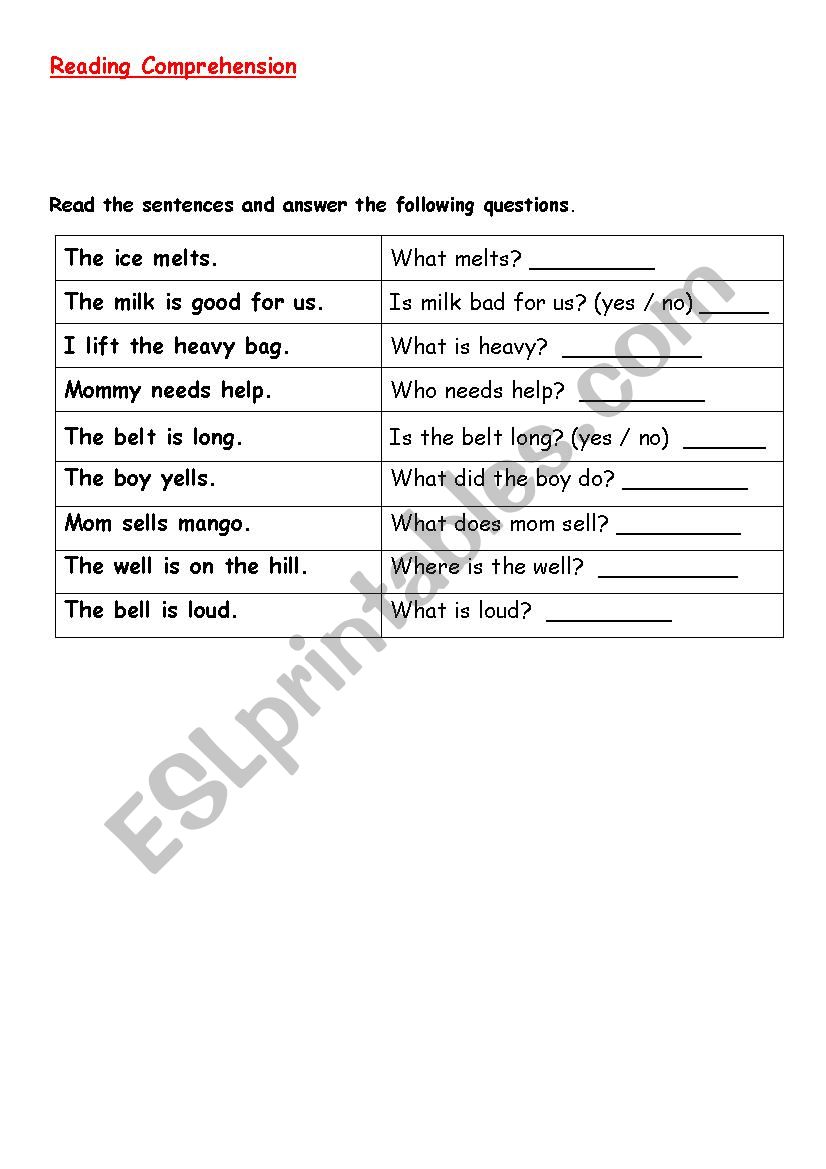 Reading Comprehension worksheet