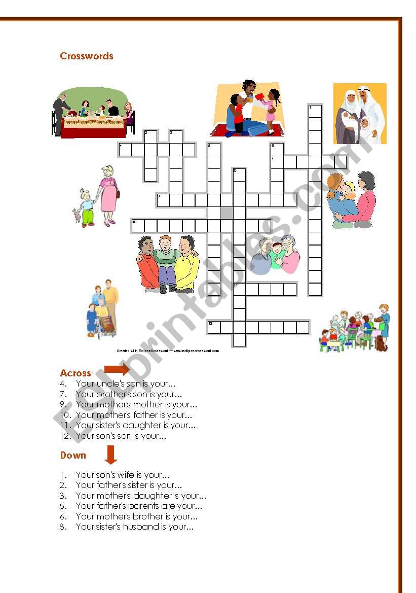 Family crosswords worksheet