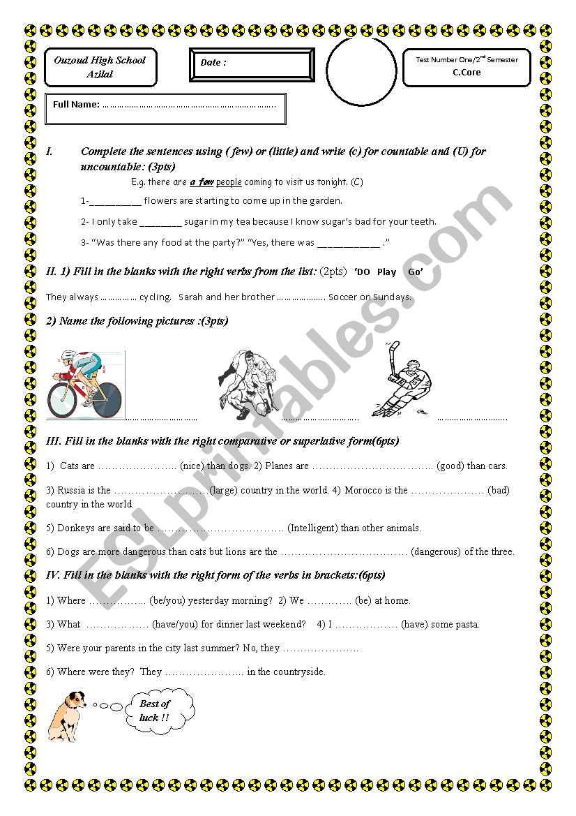 exam: worksheet