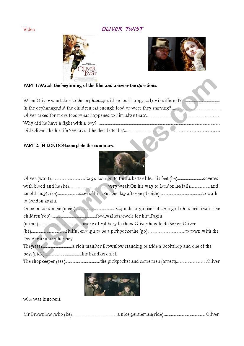 OLIVER TWIST worksheet